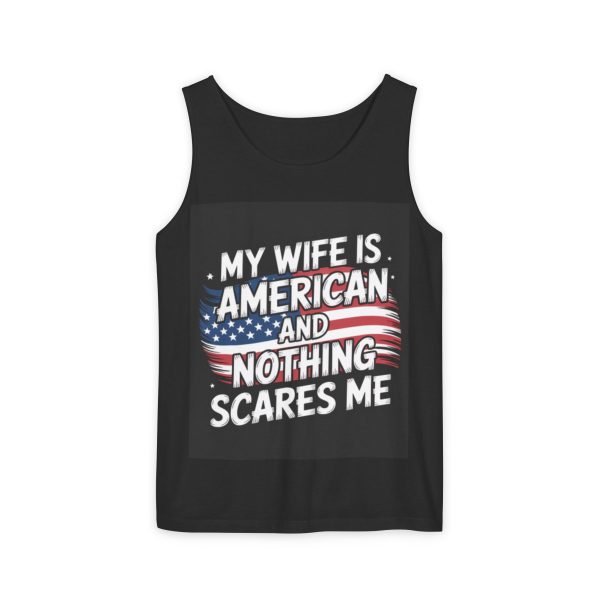 My Wife Is American – Patriotic Tank Top for Proud Husbands, Fourth of July BBQ, Memorial Day Apparel - Image 5