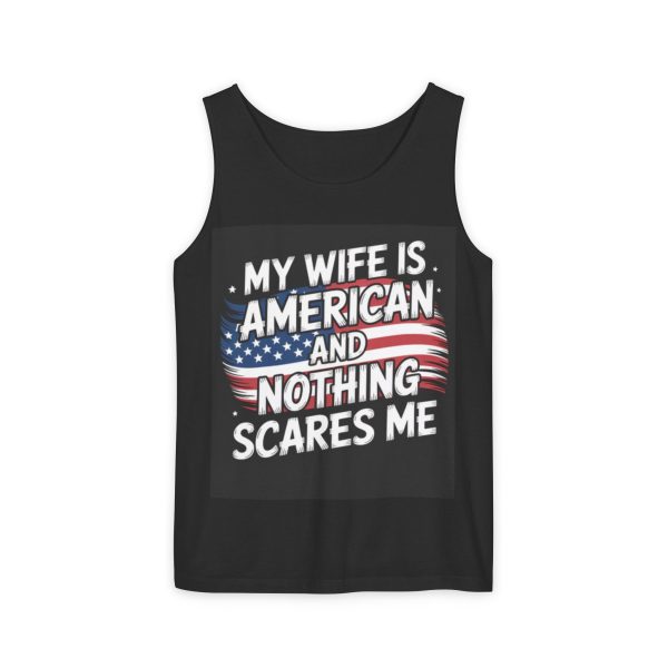My Wife Is American – Patriotic Unisex Tank Top | Independence Day BBQ, Military Spouse Gift, Casual Summer Wear
