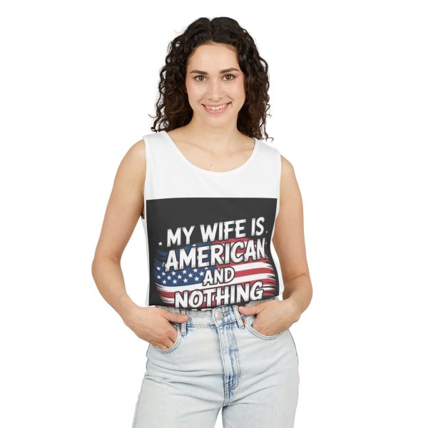 My Wife Is American – Patriotic Tank Top for Proud Husbands, Fourth of July BBQ, Memorial Day Apparel - Image 3