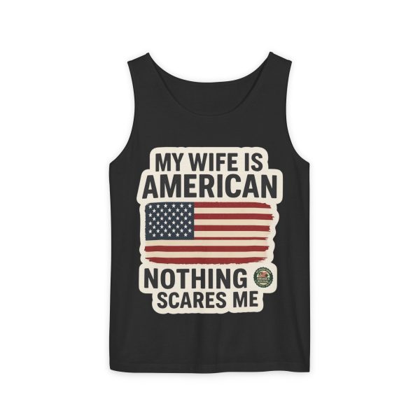 My Wife Is American – Patriotic Unisex Tank Top | Independence Day BBQ, Military Spouse Gift, Casual Summer Wear