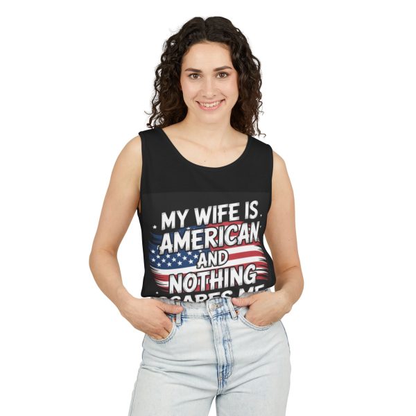 My Wife Is American – Patriotic Unisex Tank Top | Independence Day BBQ, Military Spouse Gift, Casual Summer Wear - Image 3