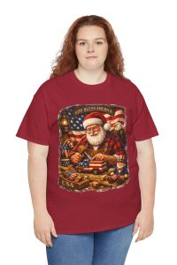 Patriotic Santa Christmas Tee — "God Bless America" Holiday Shirt