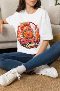 Spicy's Spudz T‑Shirt — Retro Pinup Potato Graphic Tee