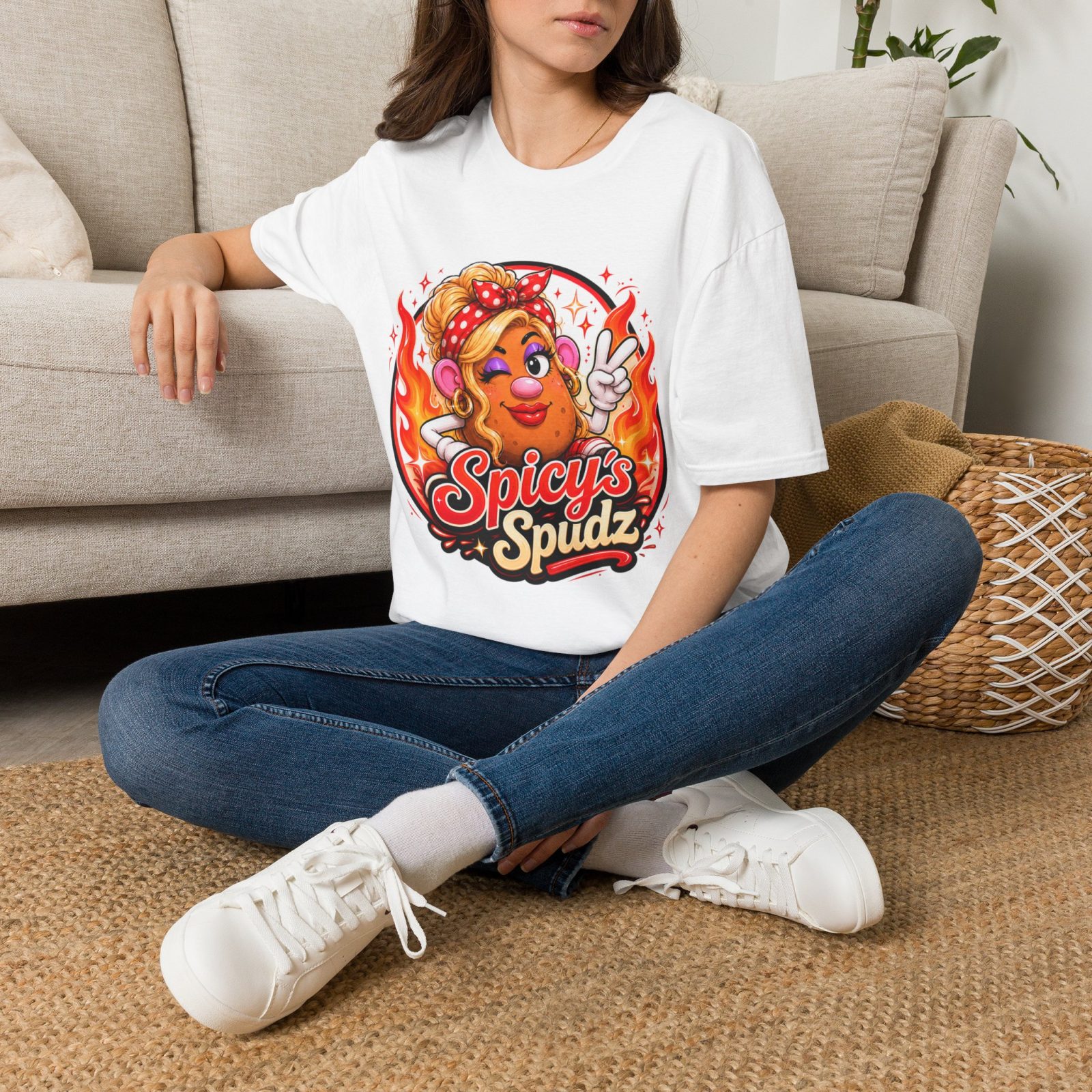 Spicy's Spudz T‑Shirt — Retro Pinup Potato Graphic Tee