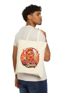 Tote Bag — "Spicy's Spudz" Cute Fiery Potato Graphic Tote for Grocery, Gifts & Everyday Use