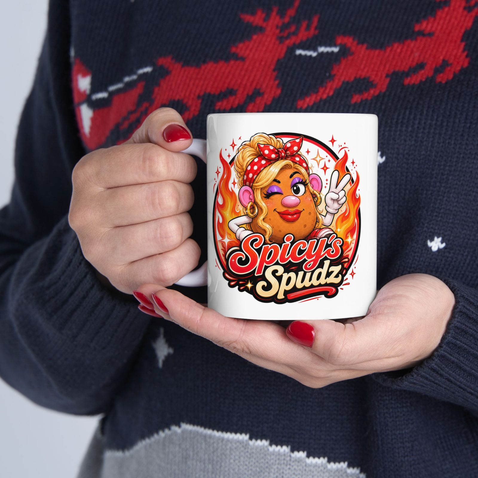 Flaming Peace Sign Coffee Mug — Retro Fire Skull Design (11oz & 15oz) - Image 2