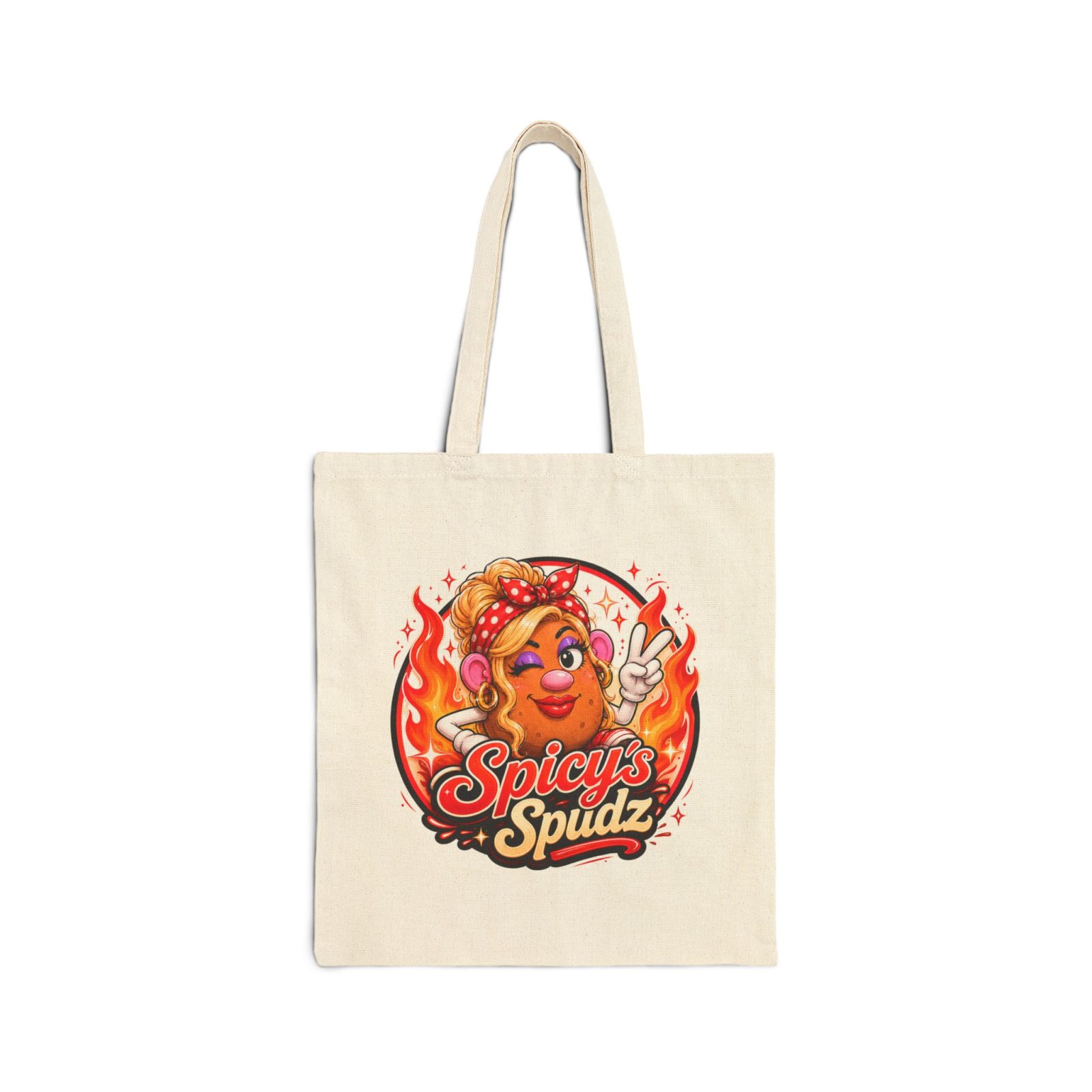 Tote Bag — "Spicy's Spudz" Cute Fiery Potato Graphic Tote for Grocery, Gifts & Everyday Use - Image 2