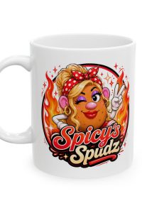Flaming Peace Sign Coffee Mug — Retro Fire Skull Design (11oz & 15oz)