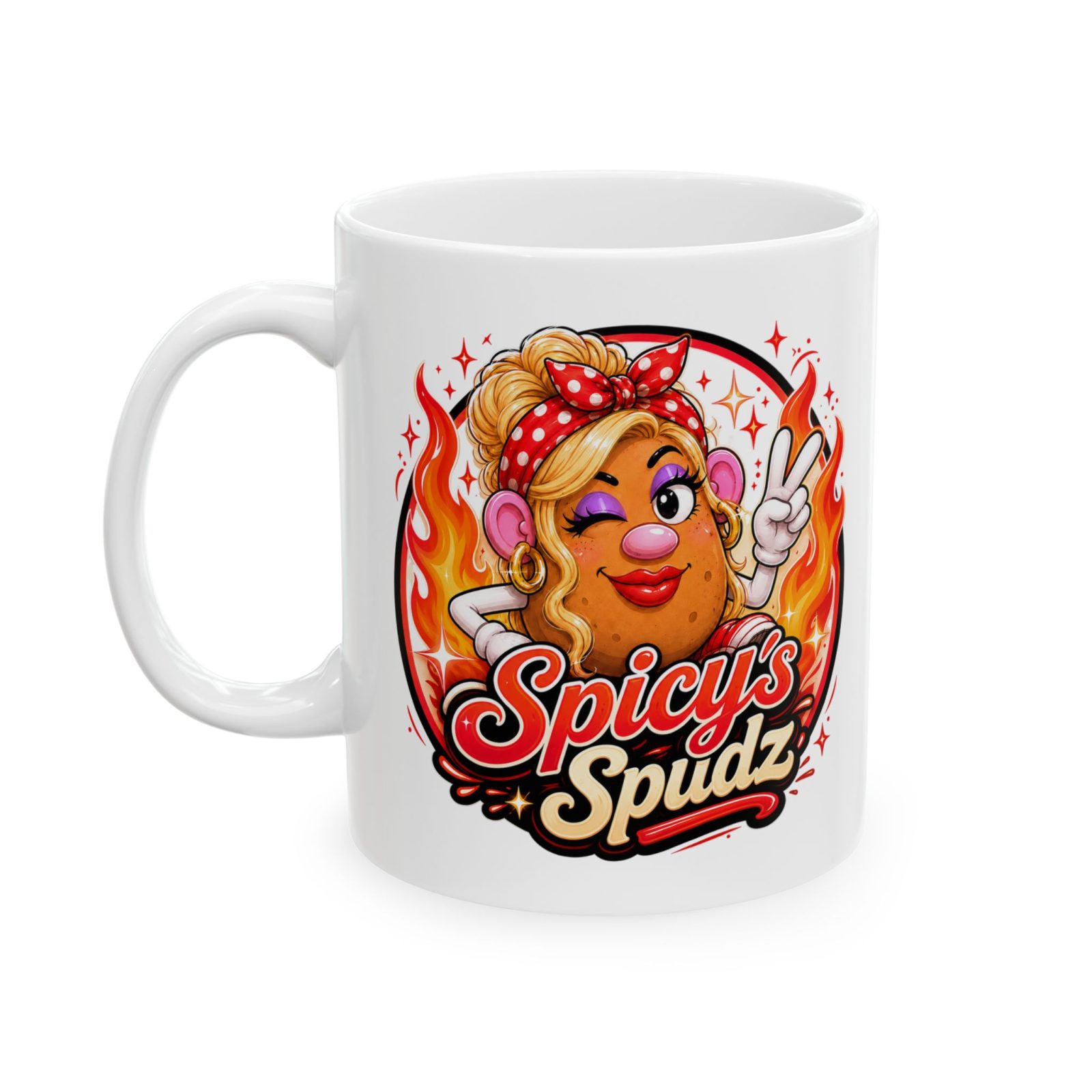 Flaming Peace Sign Coffee Mug — Retro Fire Skull Design (11oz & 15oz)