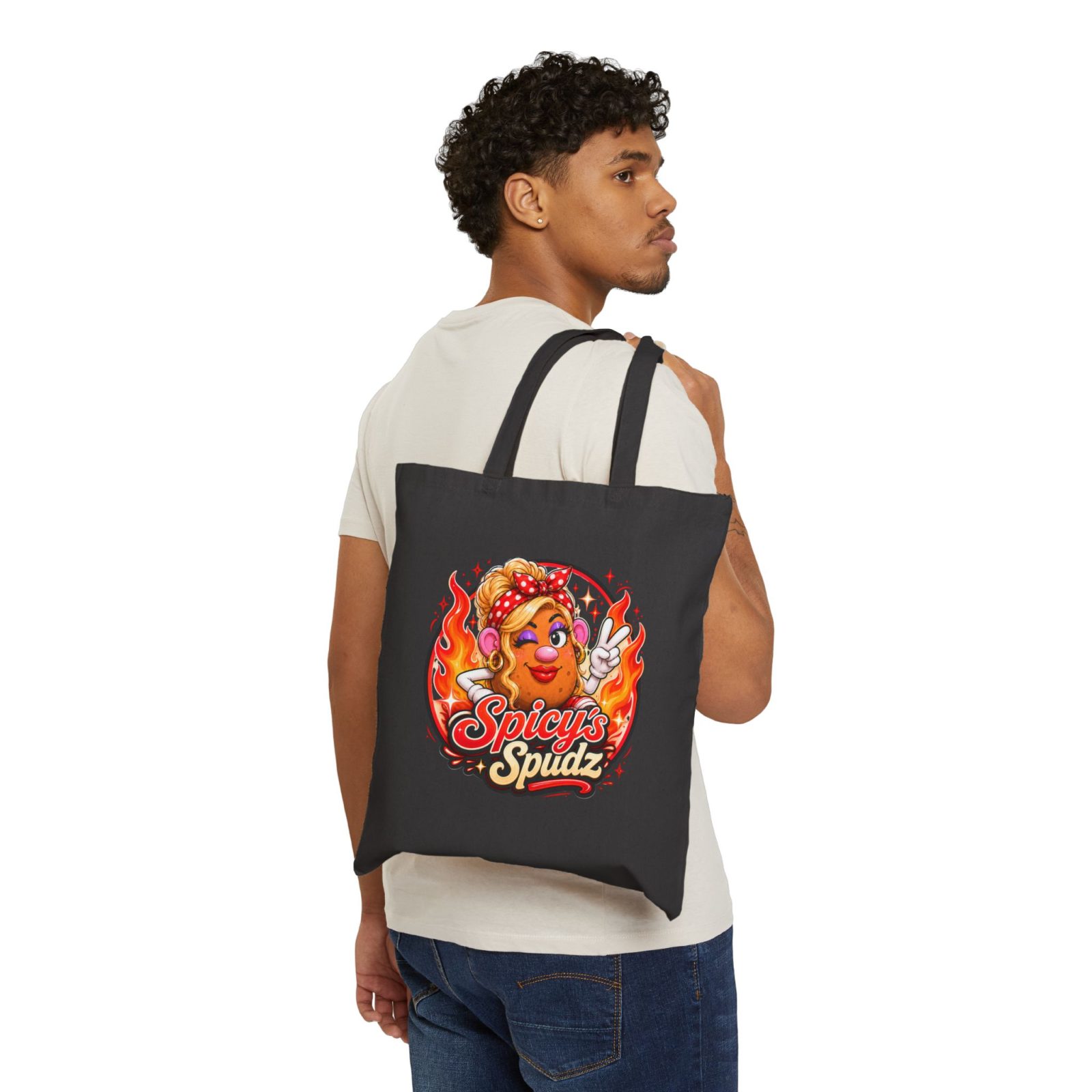 Tote Bag — "Spicy's Spudz" Cute Fiery Potato Graphic Tote for Grocery, Gifts & Everyday Use - Image 4